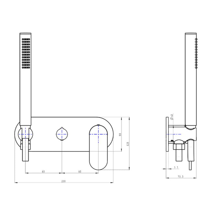 Linsol Capo 1-Plate Wall Mixer with Hand Shower Trim Kit - Chrome 