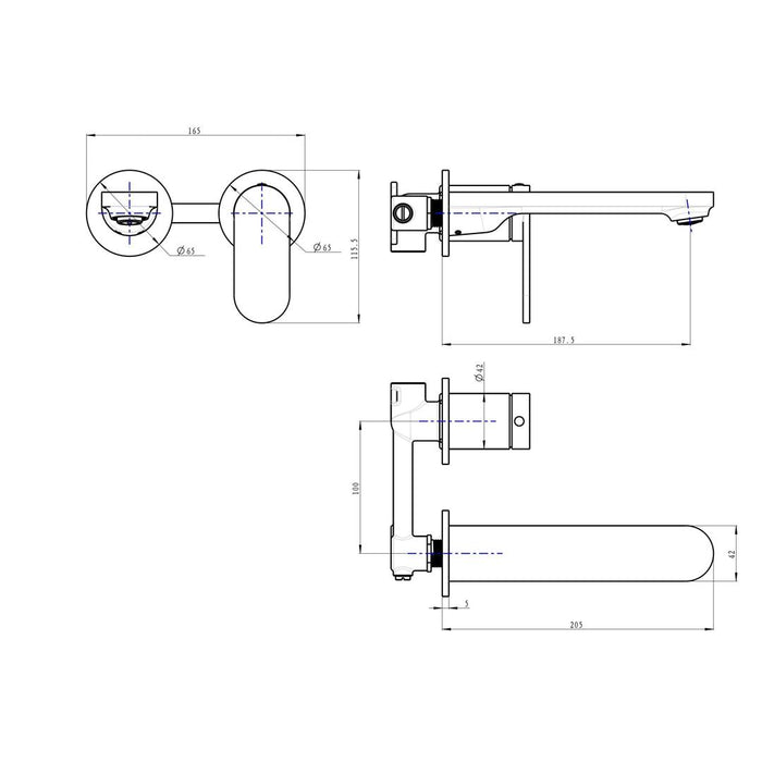 Linsol Capo 2-Plate Wall Basin or Bath Mixer - Matte Black 