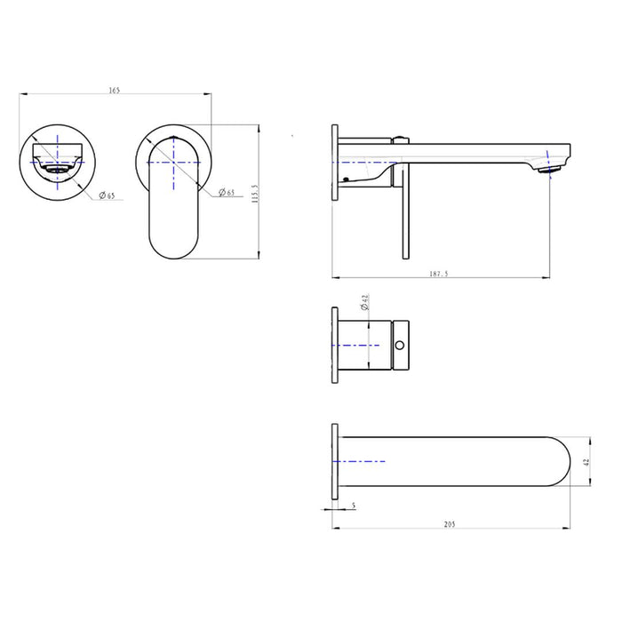 Linsol Capo 2-Plate Wall Basin or Bath Mixer Trim Kit - Matte Black 