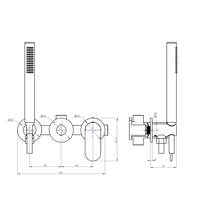 Linsol Capo 3-Plate Wall Mixer with Hand Shower - Brushed Brass 