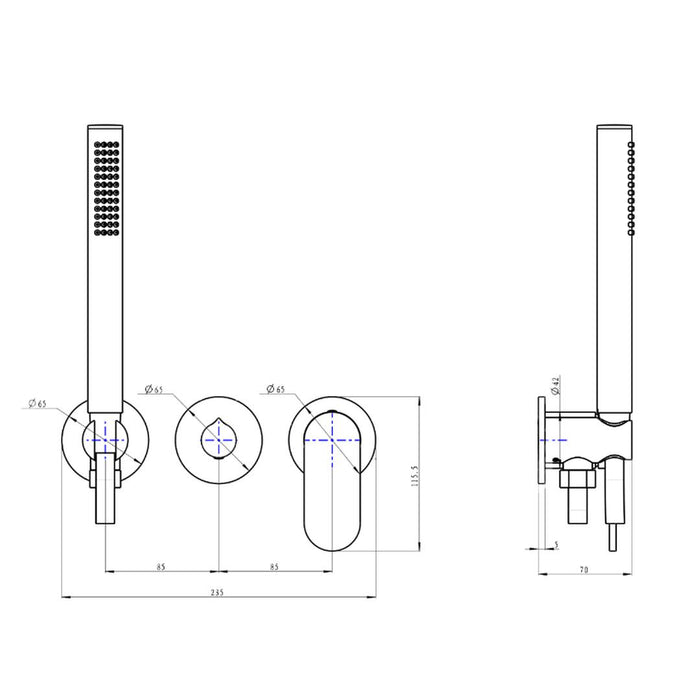 Linsol Capo 3-Plate Wall Mixer with Hand Shower Trim Kit - Gunmetal 