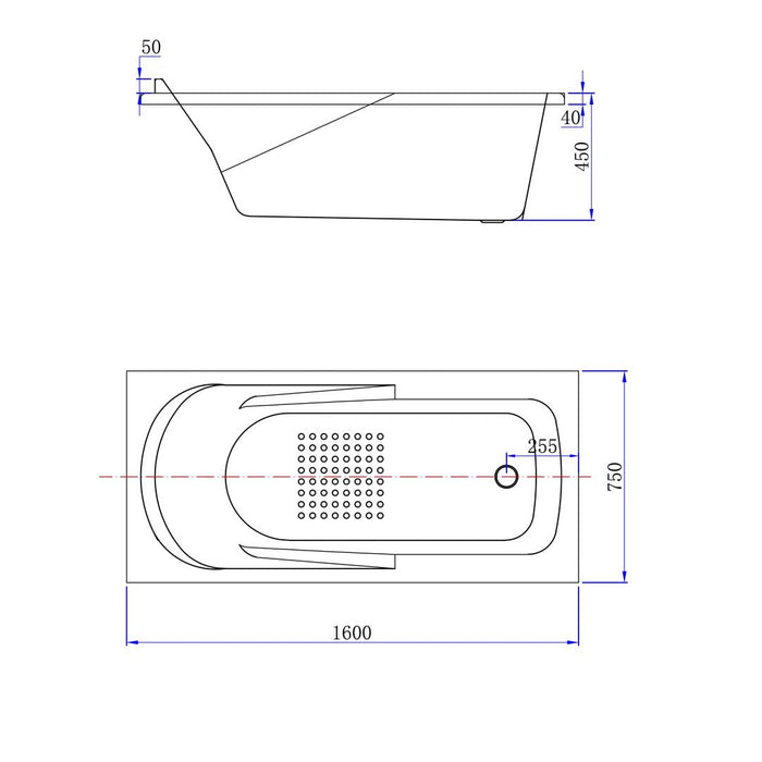 Linsol Clay 1600mm Drop in Bath with Overflow - Gloss White 