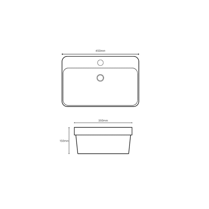 Linsol Clay 450mm Rectangular Semi Inset Basin - Gloss White 