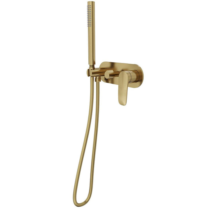 Linsol Curva 1-Plate Wall Mixer with Hand Shower - Brushed Brass 