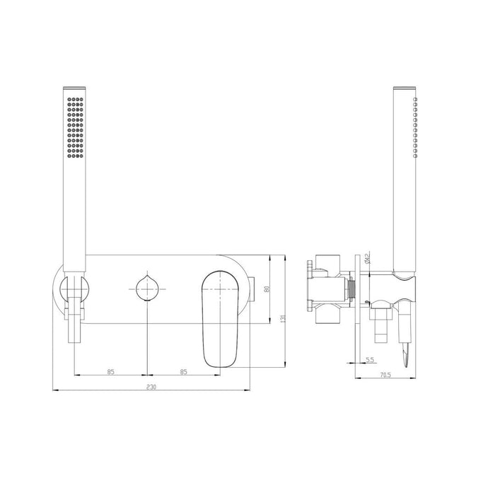 Linsol Curva 1-Plate Wall Mixer with Hand Shower - Brushed Nickel 