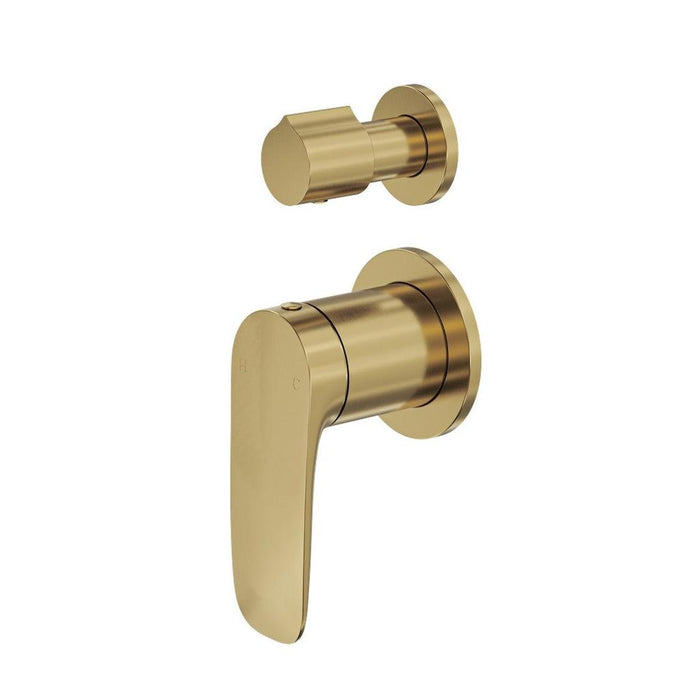 Linsol Curva 2-Plate Wall Mixer with Divertor Trim Kit - Brushed Brass 
