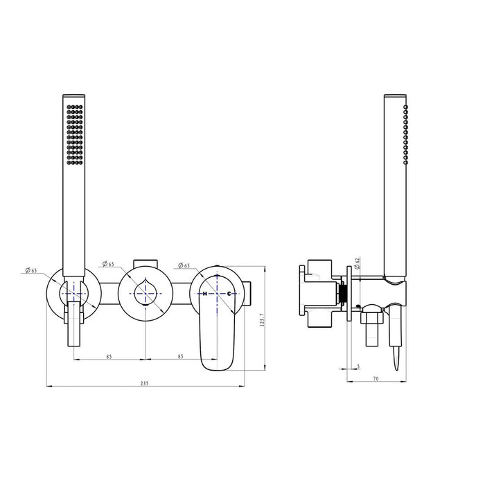 Linsol Curva 3-Plate Wall Mixer with Hand Shower - Gunmetal 