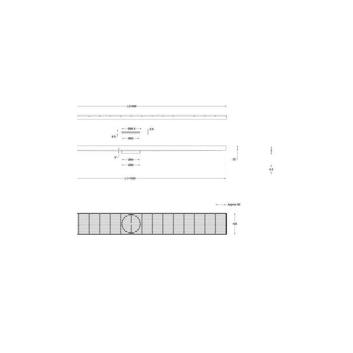 Linsol Ezyflow 1000mm Heelguard Linear Waste DN89 - Brushed Nickel 