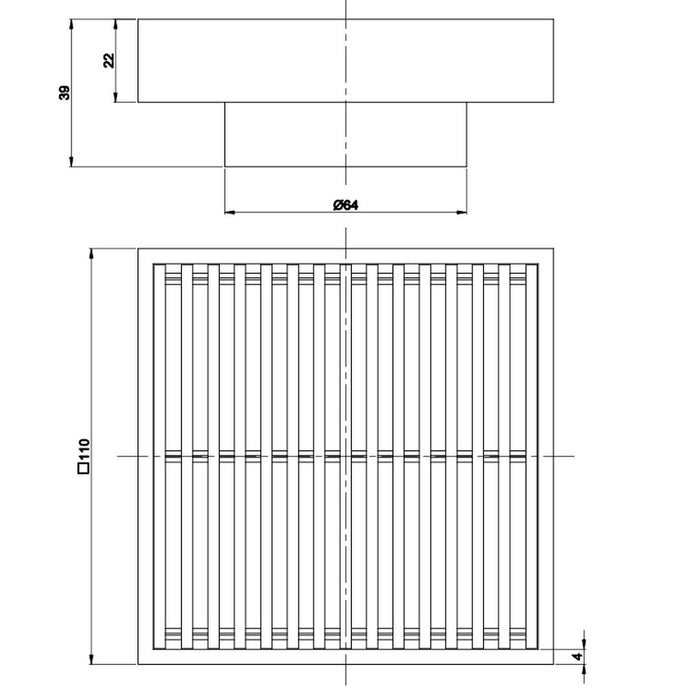Linsol Ezyflow 110mm Heelguard Square Waste DN64 - Brushed Nickel 