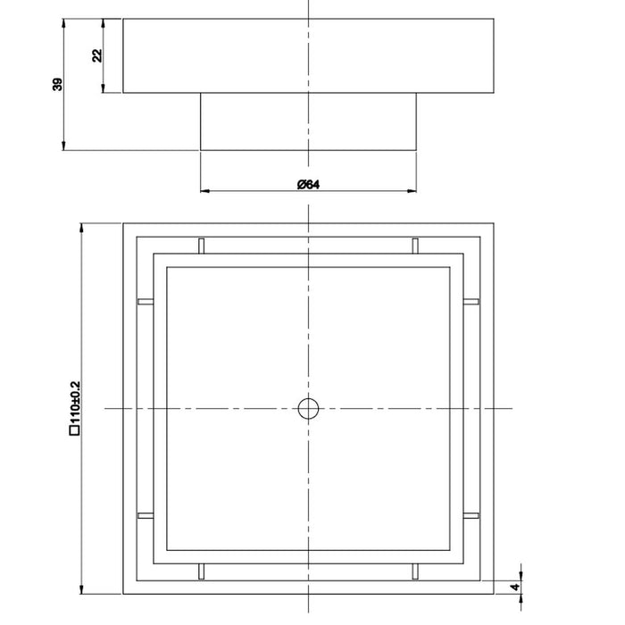 Linsol Ezyflow 110mm Tile Insert Square Waste DN64 - Matte Black 