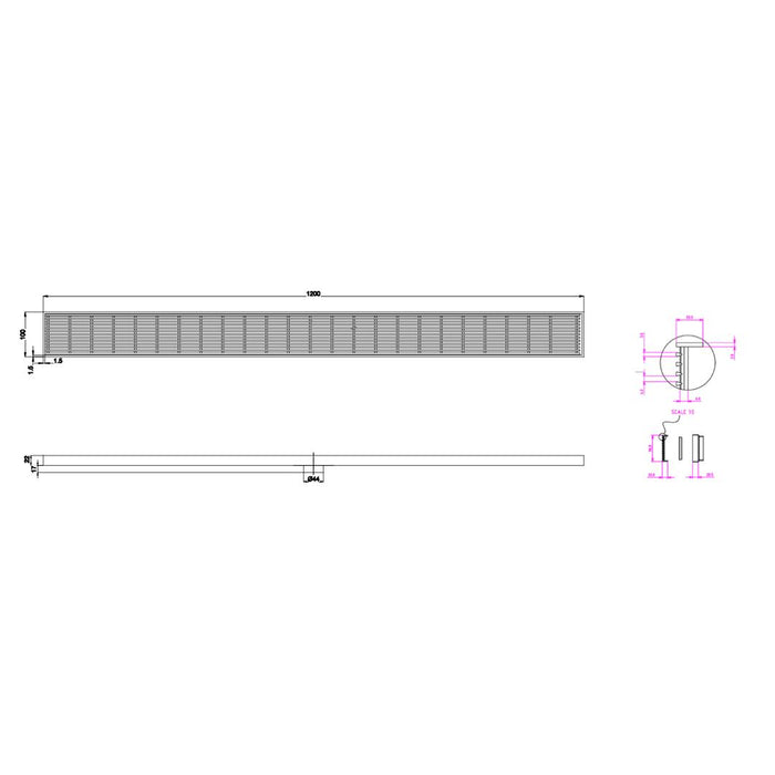 Linsol Ezyflow 1200mm Heelguard Linear Waste DN44 - Gunmetal 