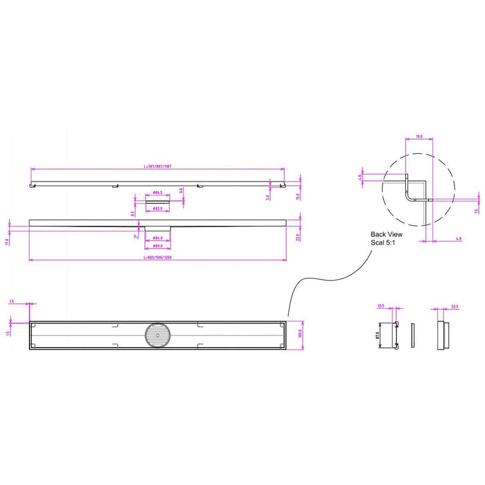 Linsol Ezyflow 1200mm Tile Insert Linear Waste DN89 - Gunmetal 