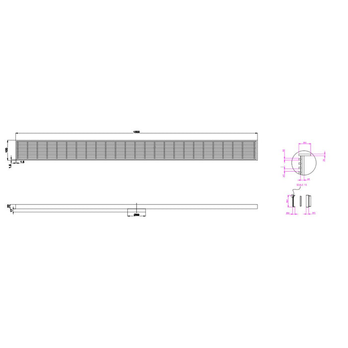 Linsol Ezyflow 1500mm Heelguard Linear Waste DN89 - Brushed Brass 