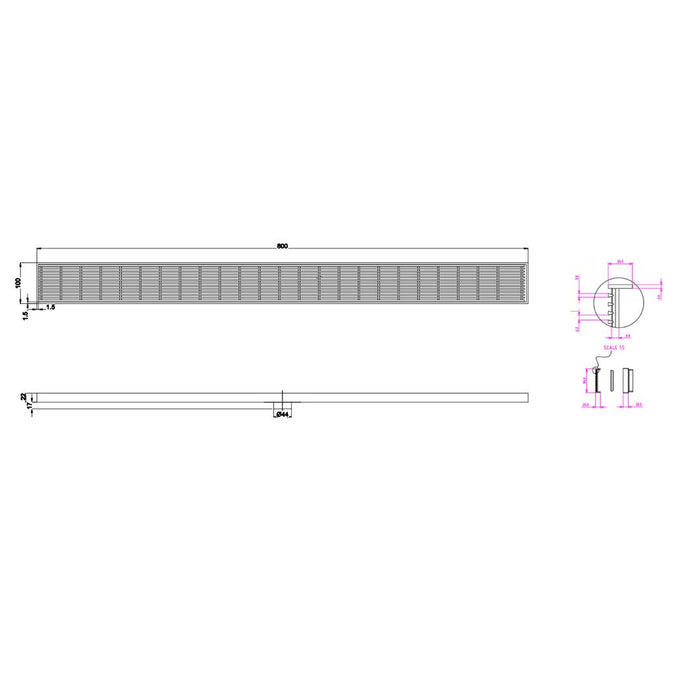 Linsol Ezyflow 800mm Heelguard Linear Waste DN44 - Brushed Nickel 