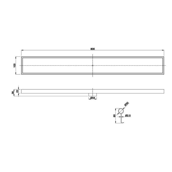 Linsol Ezyflow 800mm Tile Insert Linear Waste DN44 - Gunmetal 