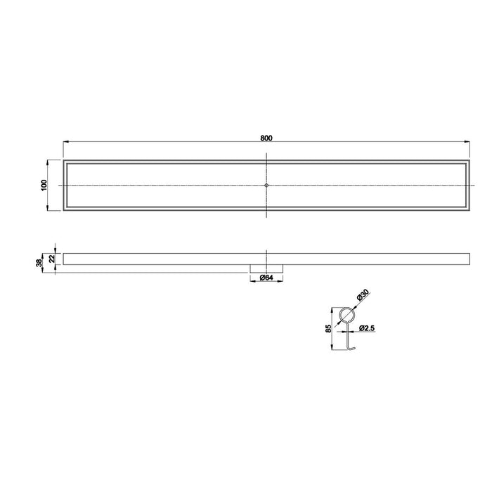 Linsol Ezyflow 800mm Tile Insert Linear Waste DN64 - Brushed Nickel 