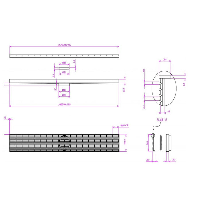 Linsol Ezyflow 900mm Heelguard Linear Waste DN89 - Matte Black 