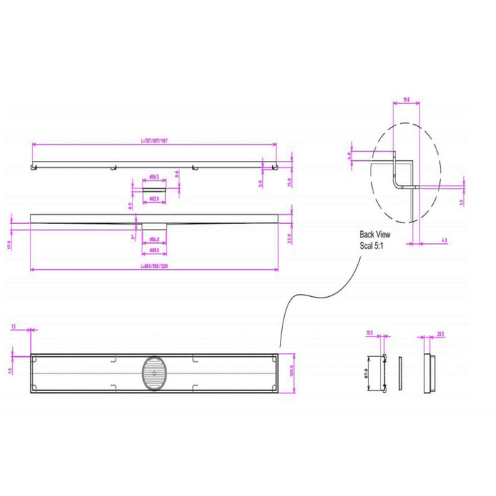 Linsol Ezyflow 900mm Tile Insert Linear Waste DN89 - Gunmetal 