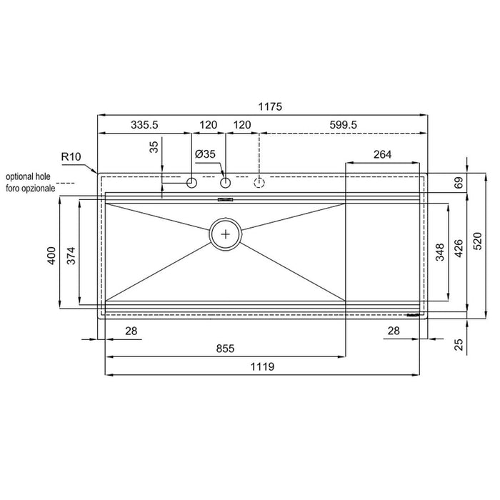 Linsol Foster Milanello Work Station 1175x520mm - Foster Brushed Stainless 