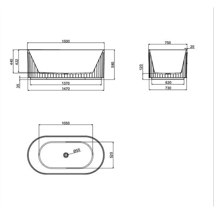 Linsol Georg 1500mm Freestanding Bath - Grey Blue 