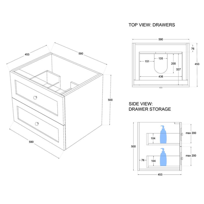 Linsol Heritage Shaker Wall Hung Vanity - French Navy 