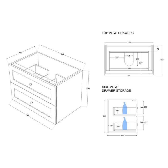 Linsol Heritage Shaker Wall Hung Vanity - French Navy 