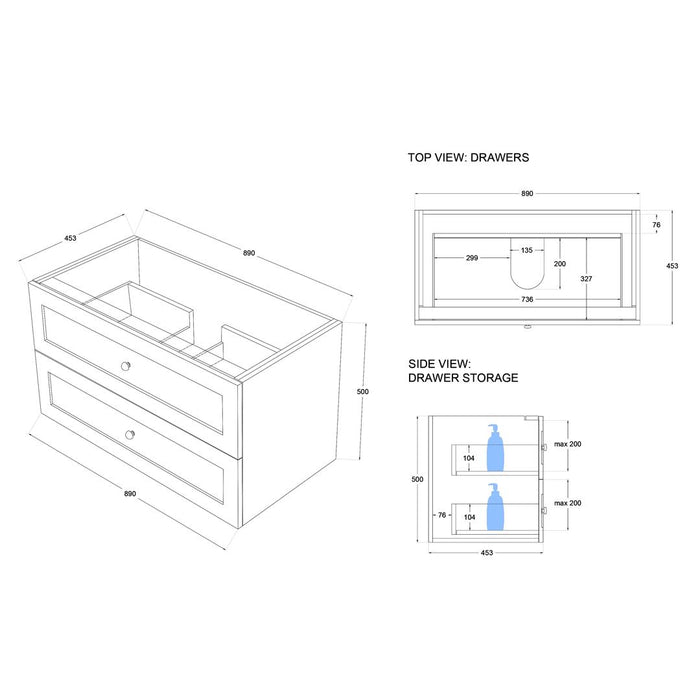 Linsol Heritage Shaker Wall Hung Vanity - French Navy 