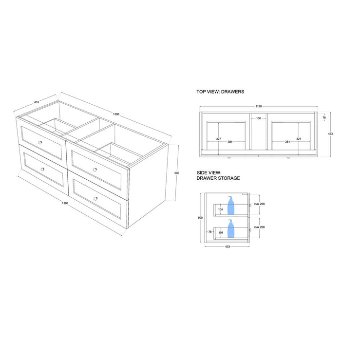 Linsol Heritage Shaker Wall Hung Vanity - French Navy 