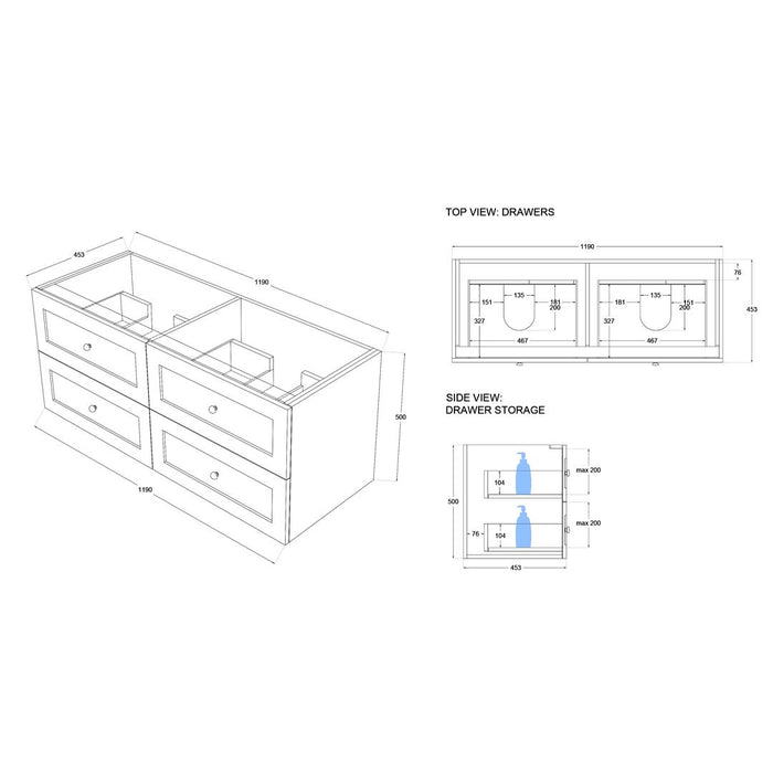 Linsol Heritage Shaker Wall Hung Vanity - French Navy 