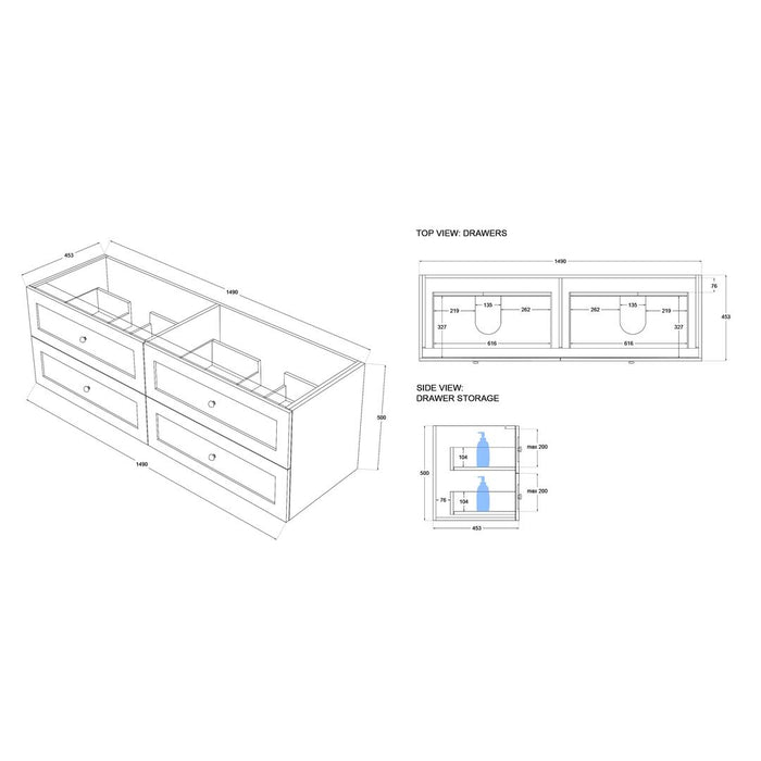 Linsol Heritage Shaker Wall Hung Vanity - French Navy 
