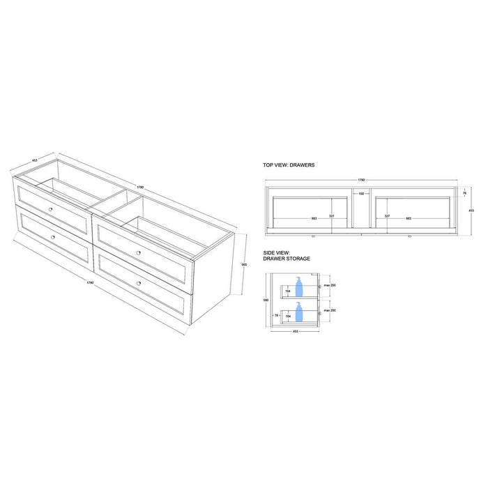 Linsol Heritage Shaker Wall Hung Vanity - French Navy 