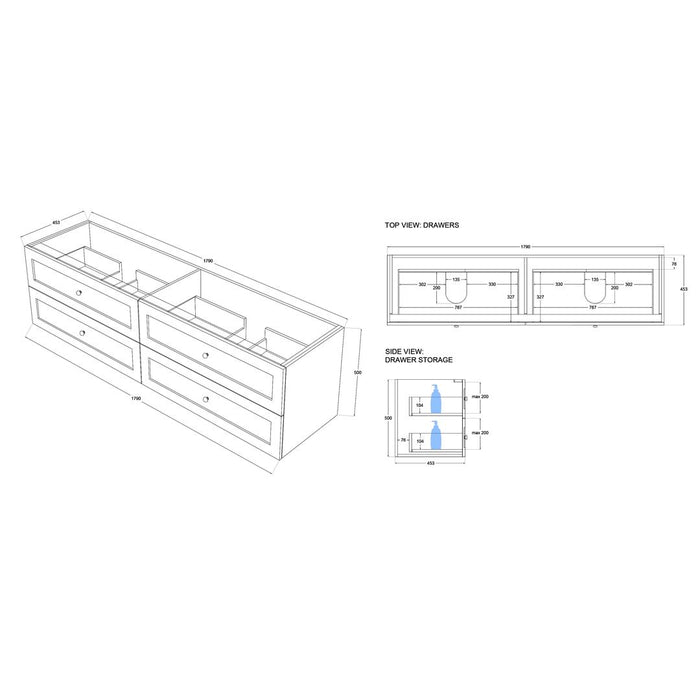 Linsol Heritage Shaker Wall Hung Vanity - French Navy 