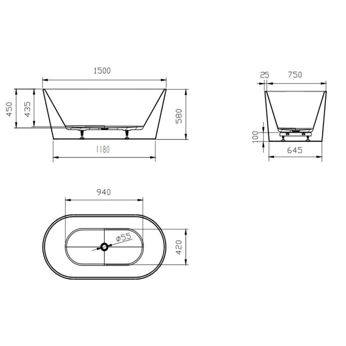 Linsol Joseph 1500mm Freestanding Bath - Gloss White 