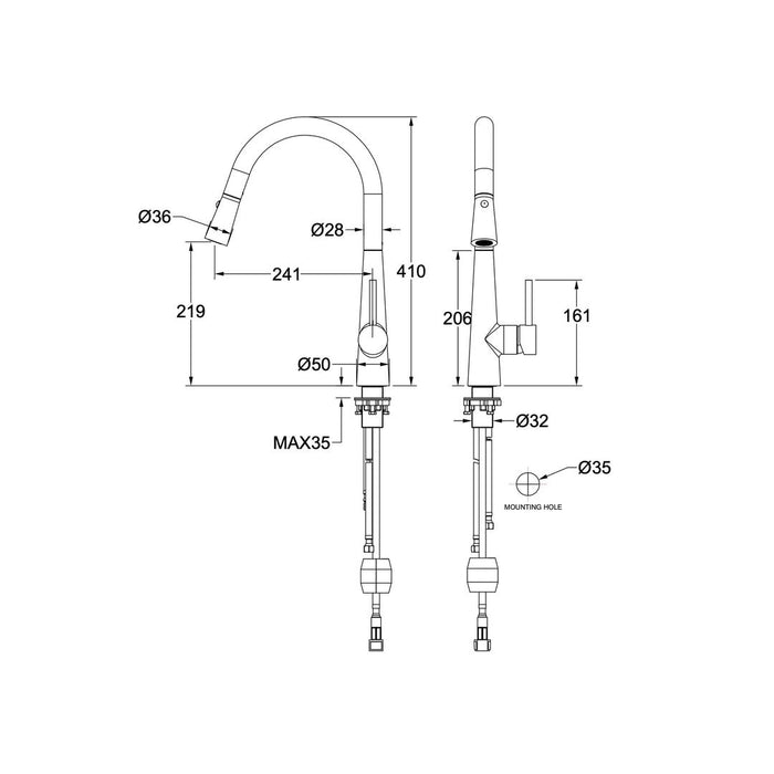 Linsol Kashi Pull Out Sink Mixer - Gunmetal 