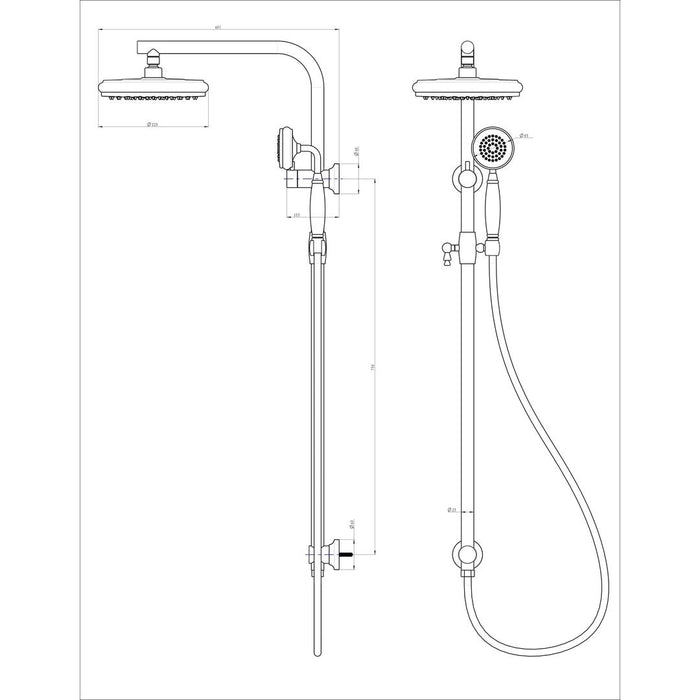 Linsol Klassique Shower Combination with 210mm Head - Gunmetal 