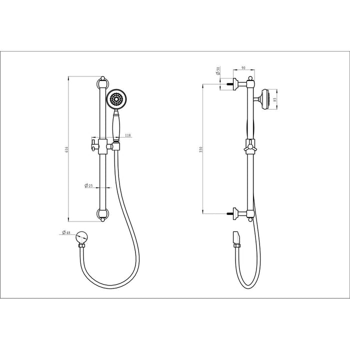 Linsol Klassique Sliding Shower Rail - Gunmetal 