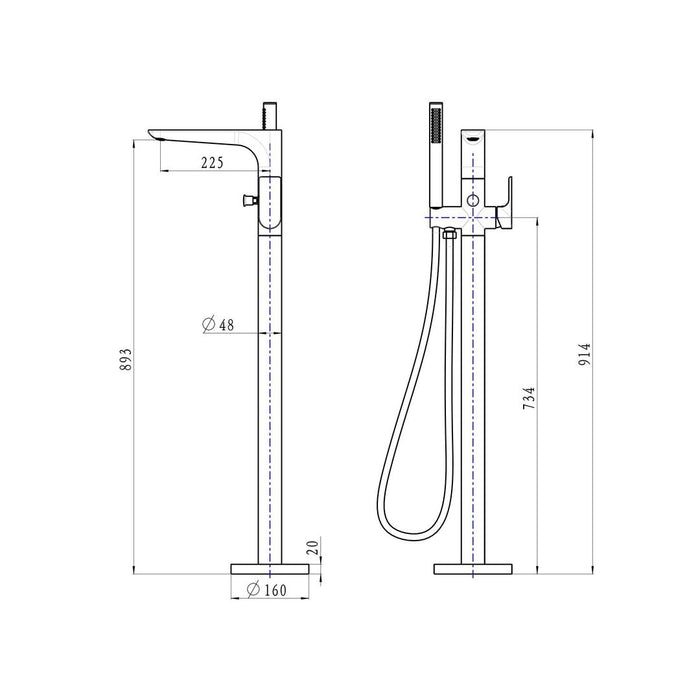 Linsol Kyah Freestanding Bath Filler with Hand Shower - Brushed Nickel 
