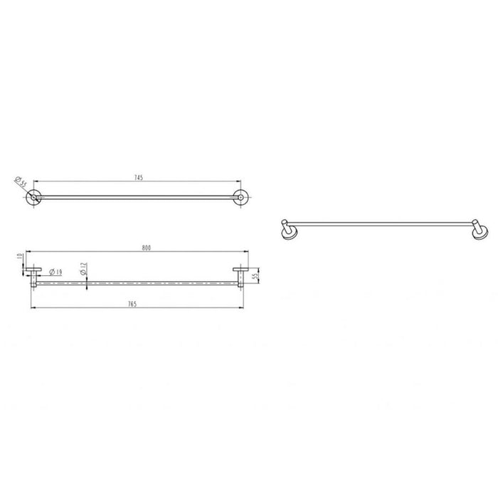 Linsol Lux S2 800mm Single Towel Rail - Matte Black 