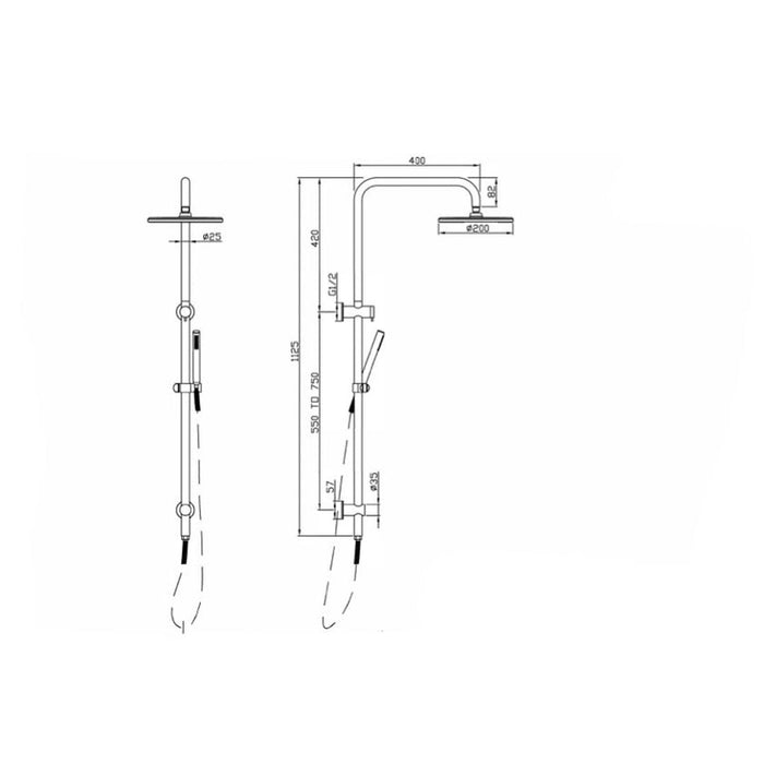 Linsol Mico Combination Shower with Hand Shower - Chrome 