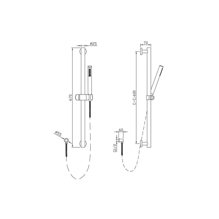 Linsol Mico Hand Shower with Sliding Rail - Gunmetal 