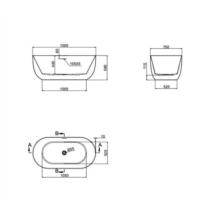 Linsol Nora 1500mm Freestanding Bath - Gloss White 