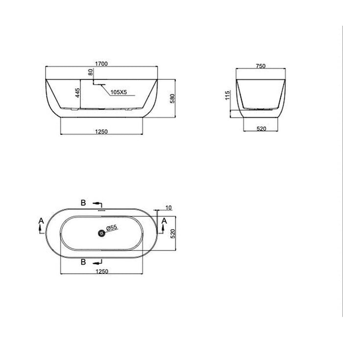 Linsol Nora 1700mm Freestanding Bath - Gloss White 