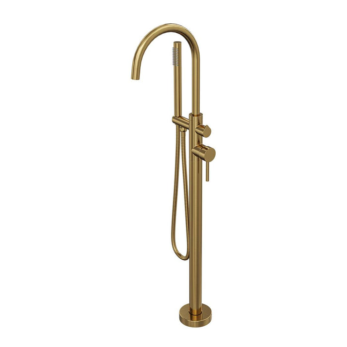 Linsol Nure Freestanding Bath Filler with Hand Shower - Brushed Brass 