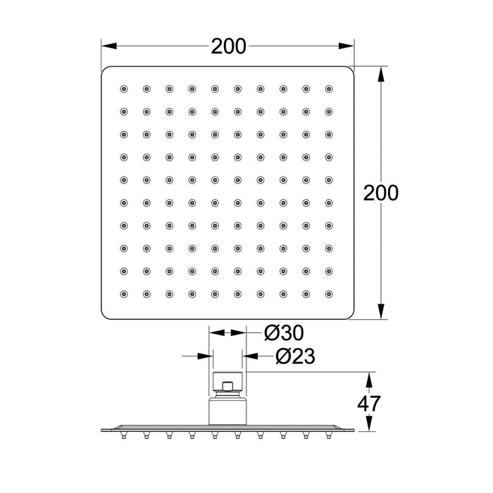 Linsol Ocean 200mm Square Shower Head - Chrome 