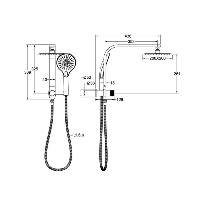 Linsol Oceanjet Short Shower Combination with 200mm Square Head - Matte Black 