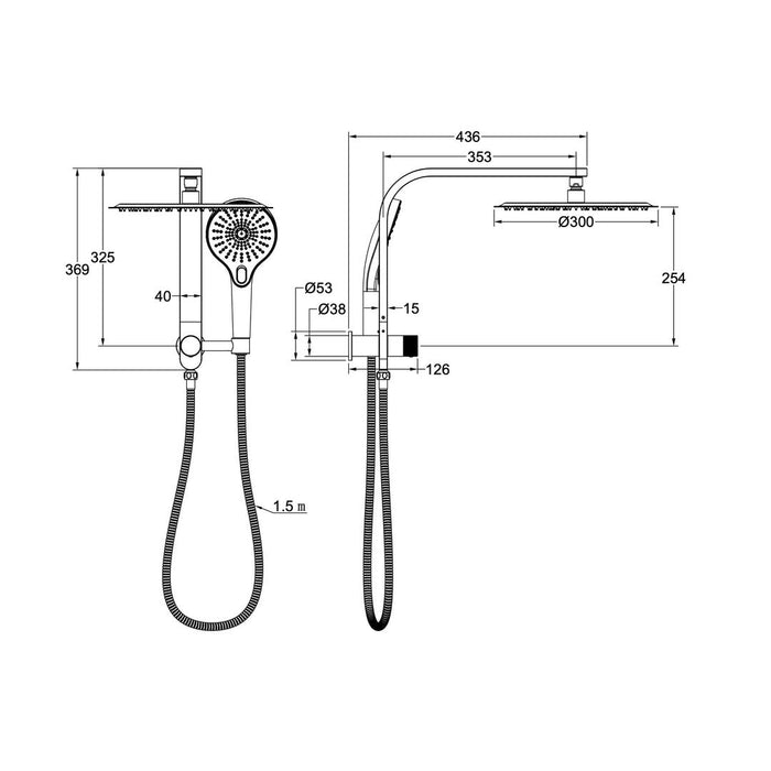 Linsol Oceanjet Short Shower Combination with 300mm Round Head - Brushed Nickel 