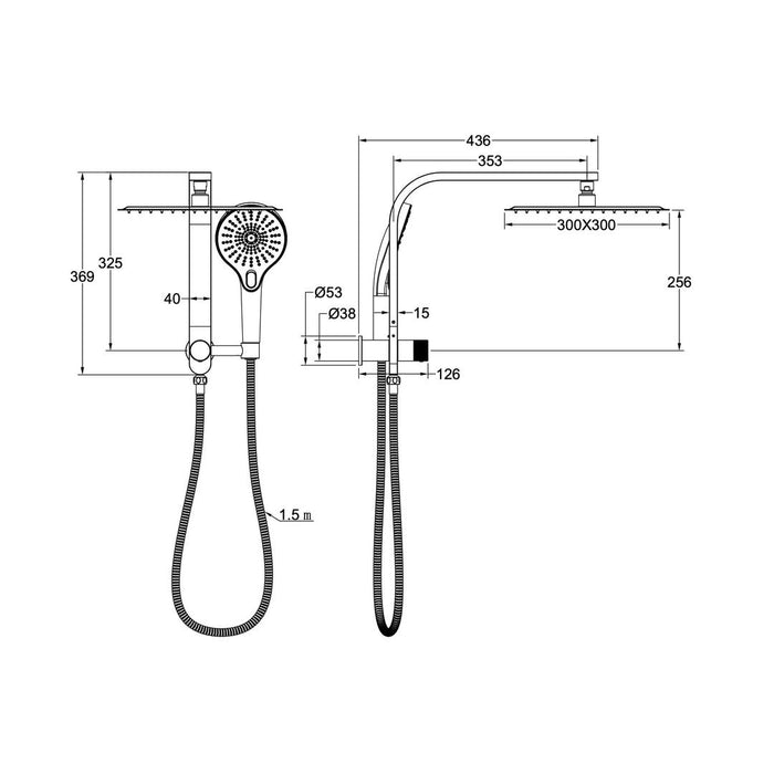 Linsol Oceanjet Short Shower Combination with 300mm Square Head - Matte Black 