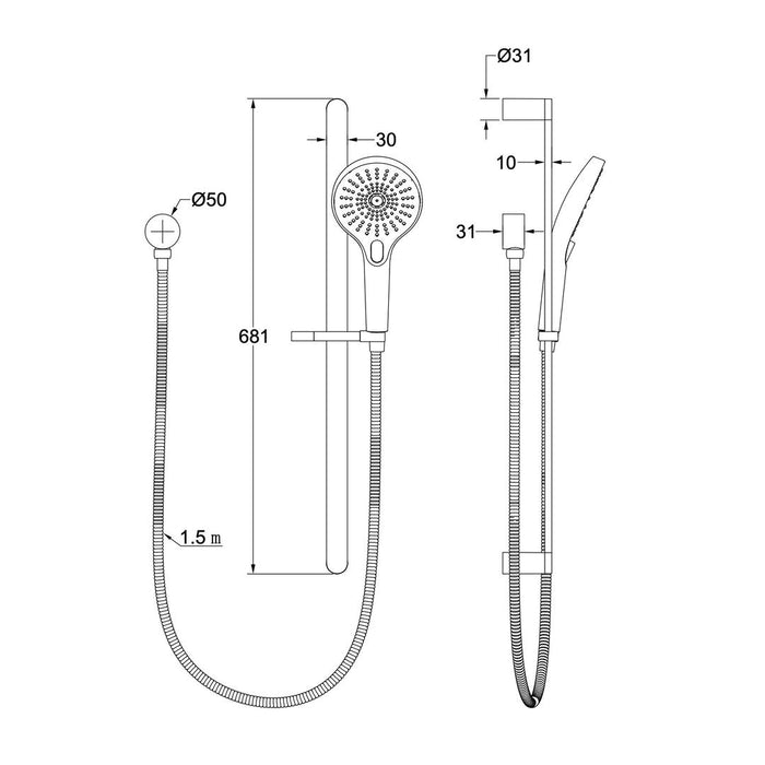 Linsol Oceanjet Sliding Shower Rail - Gunmetal 