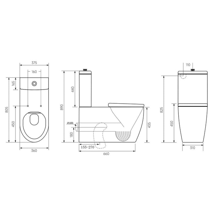 Linsol Opale Rimless Back to Wall Care Toilet Suite with Backrest - Gloss White 