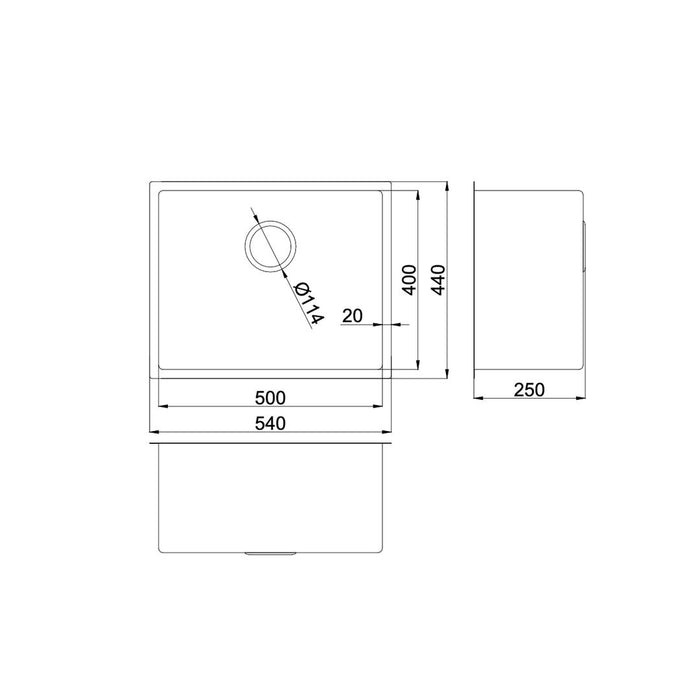 Linsol Quadra 540mm Single Bowl Sink - Brushed Stainless 